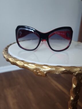 Moschino Black Frame Sunglasses with Red Temples